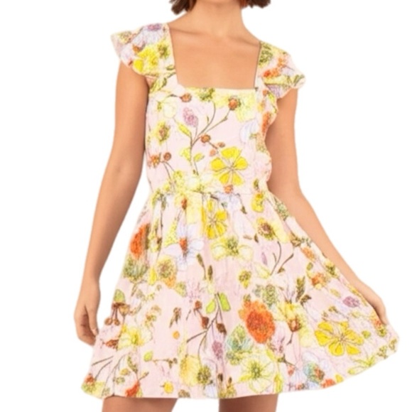 New Lottie & Holly B.O.G. COLLECTIVE Floral Dress Blush Pink Rust Ruffle Mini - Picture 10 of 10